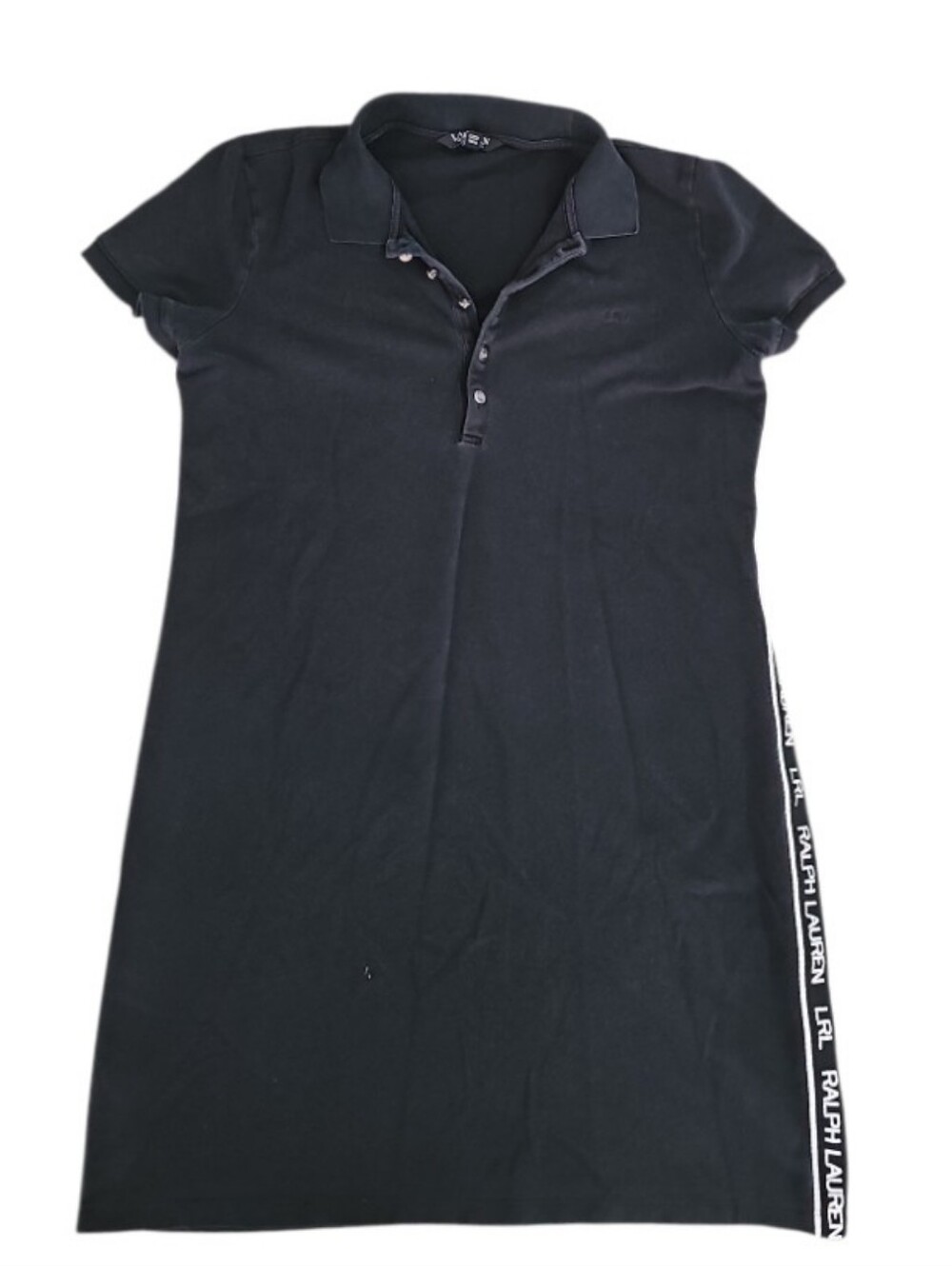 Vintage Lauren Ralph Lauren Polo Dress Sz L Black Logo Tape Cotton Stretch Y2K - Picture 3 of 14